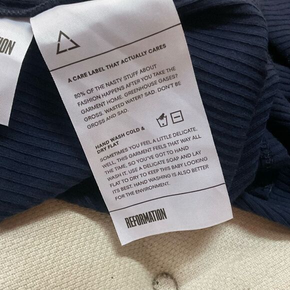 Reformation Navy Blue Ribbed Square Neck Knit Cap Sleeve Mini Shirt Dress M - Picture 9 of 9